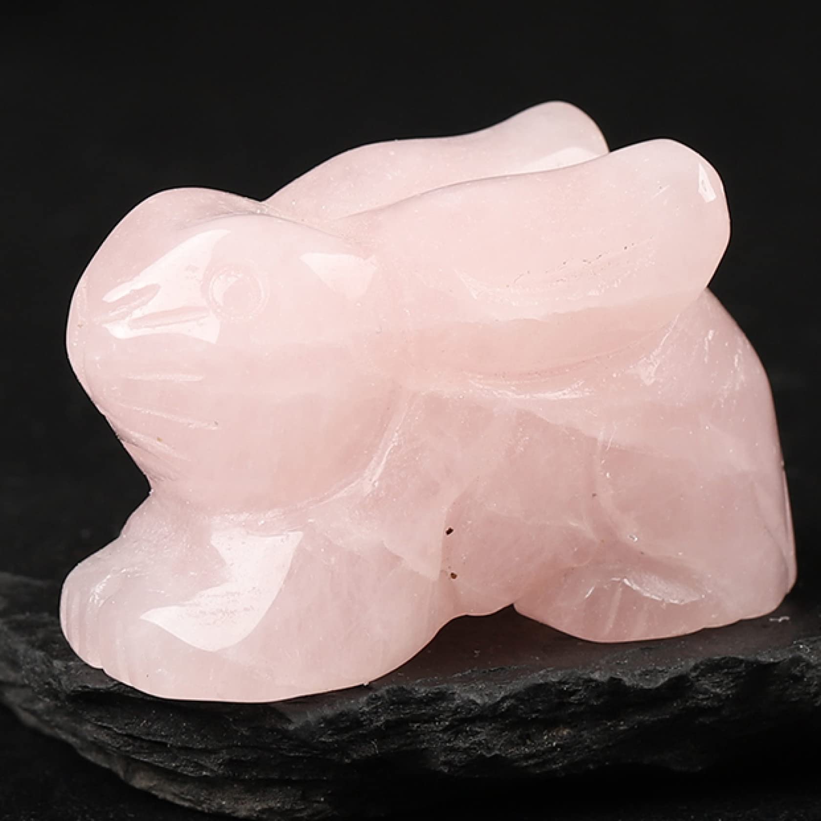 SnamicE Natural crystal rough 1.5 Inch Rabbit Statue Natural Gemstone Animal Statue Carving Stone Desk Home Decoration Handmade Artware Gift,Rose Quartz-1.5in 1pc
