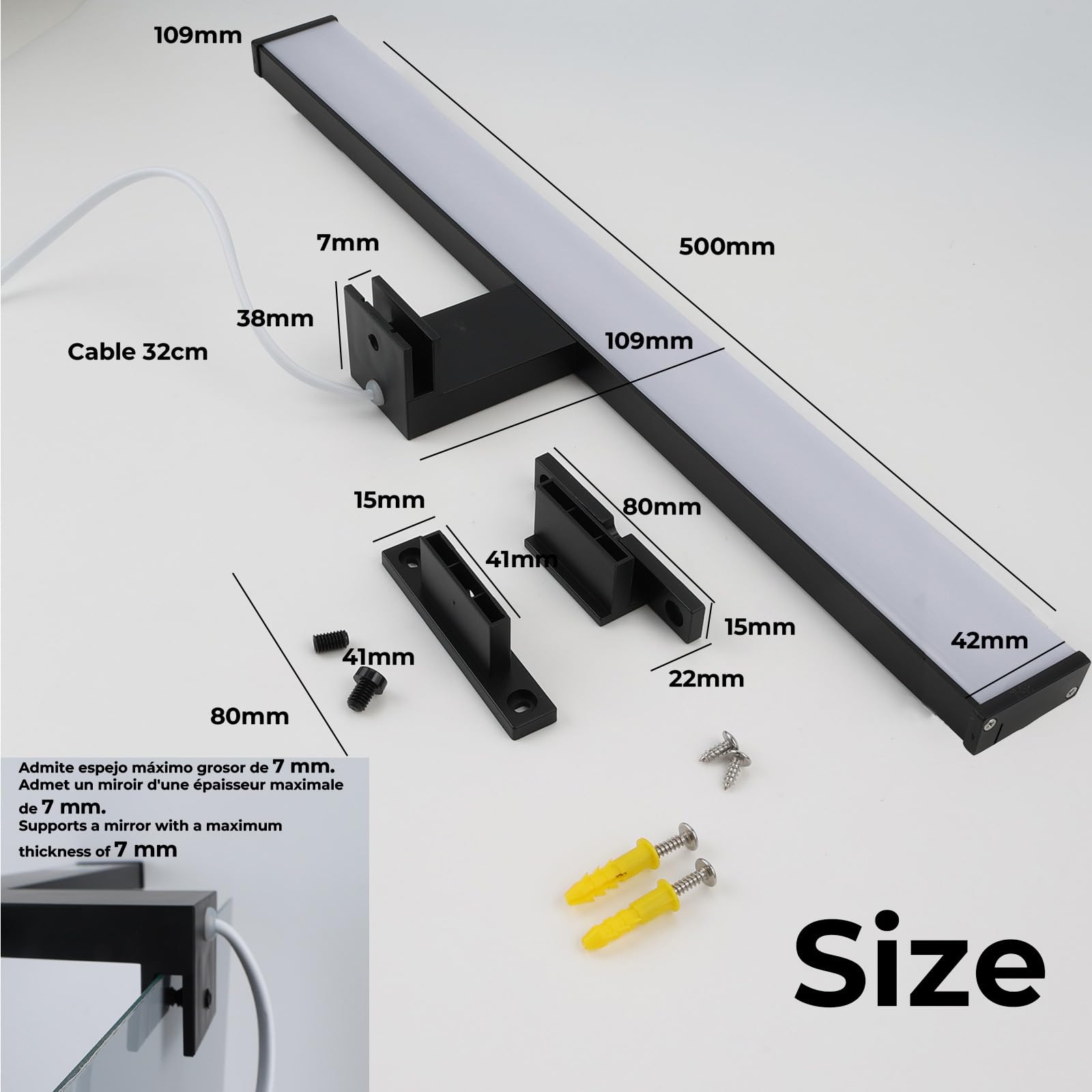 Alpinaluz Applique LED Noire pour Miroir de Salle de Bain – 4000K Blanc Neutre – IP44 – Aluminium et Supports en Polycarbonate – Installation sur Miroir, Mur ou Meuble (50cm 12W)