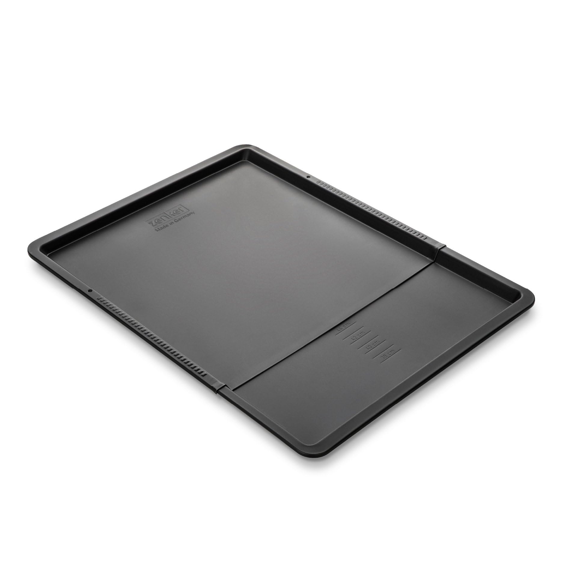 Zenker Perfect Black - Teglia da forno e biscotti, 37-52 cm, regolabile in lamiera d'acciaio con doppio rivestimento antiaderente, resistente al calore +230 °C, Made in Germany