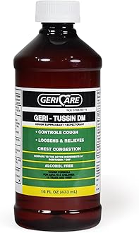 Geri-Tussin DM Liquid Cold Cough Syrup by GeriCare| 2-in-1 Maximum Strength Cough Suppressant Dextromethorphan & Expectorant Guaifenesin| Non-Drowsy Cough Relief Syrup & Chest Decongestant|16 Fl Oz