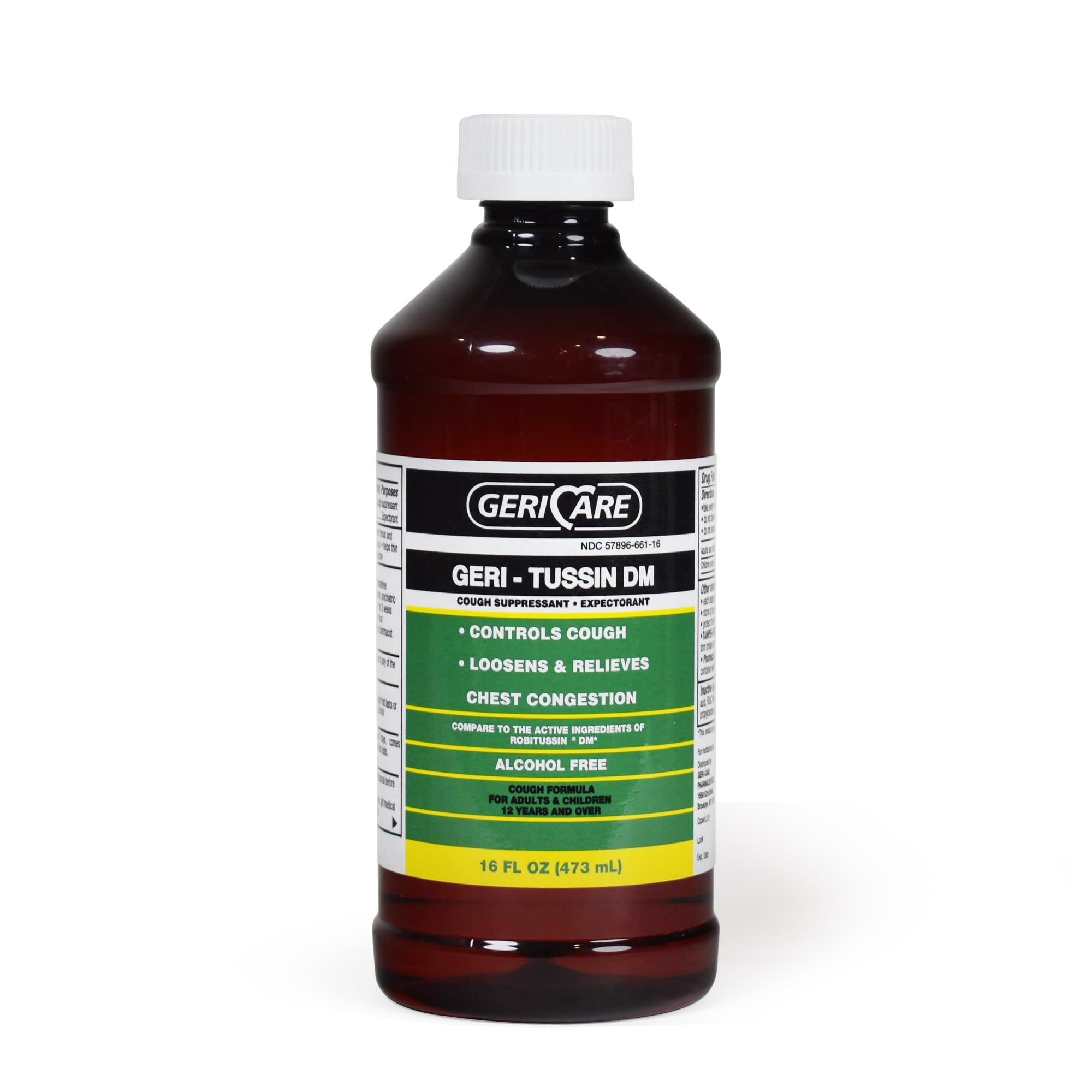 GeriCare Geri-Tussin DM Liquid Cold Cough Syrup 2-in-1 Maximum Strength Cough Suppressant Dextromethorphan & Expectorant Guaifenesin| Chest Decongestant|16 Fl Oz (2 Pack)
