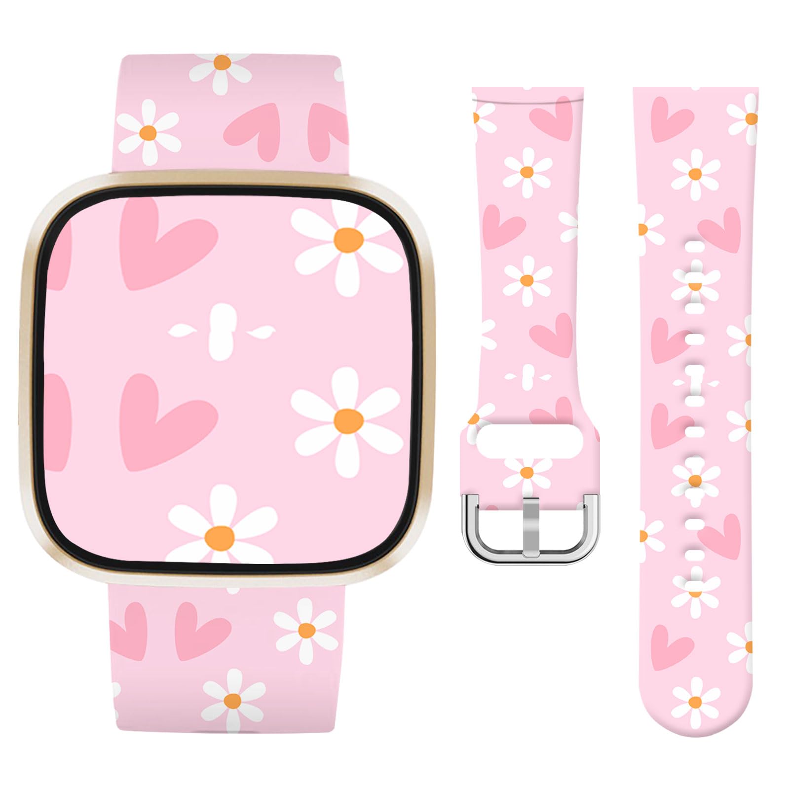 Vozehui Flowers Silicone Straps for Fitbit Versa 4 3 Sense Sense 2, Soft, Unique Printing Technology, Comfortable to Wear, Waterproof and Durable Replacement Band for Men Women