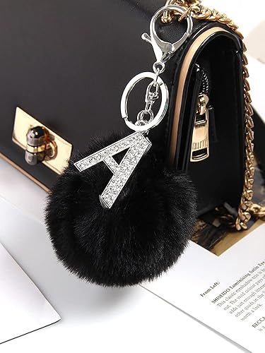 Miniatura 4 de SUSULU Llavero de metal plateado con diamantes de imitación con pompones de piel de 3 pulgadas, llavero de cristal brillante para mujeres y niñas