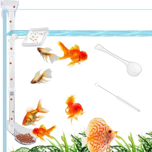 VAYINATO® (601) 2 in 1 Acrylic Floating &amp; Sinking Fish Food Feeder for Aquarium Fish|Adjustable Height|Feeding Spoon with ...