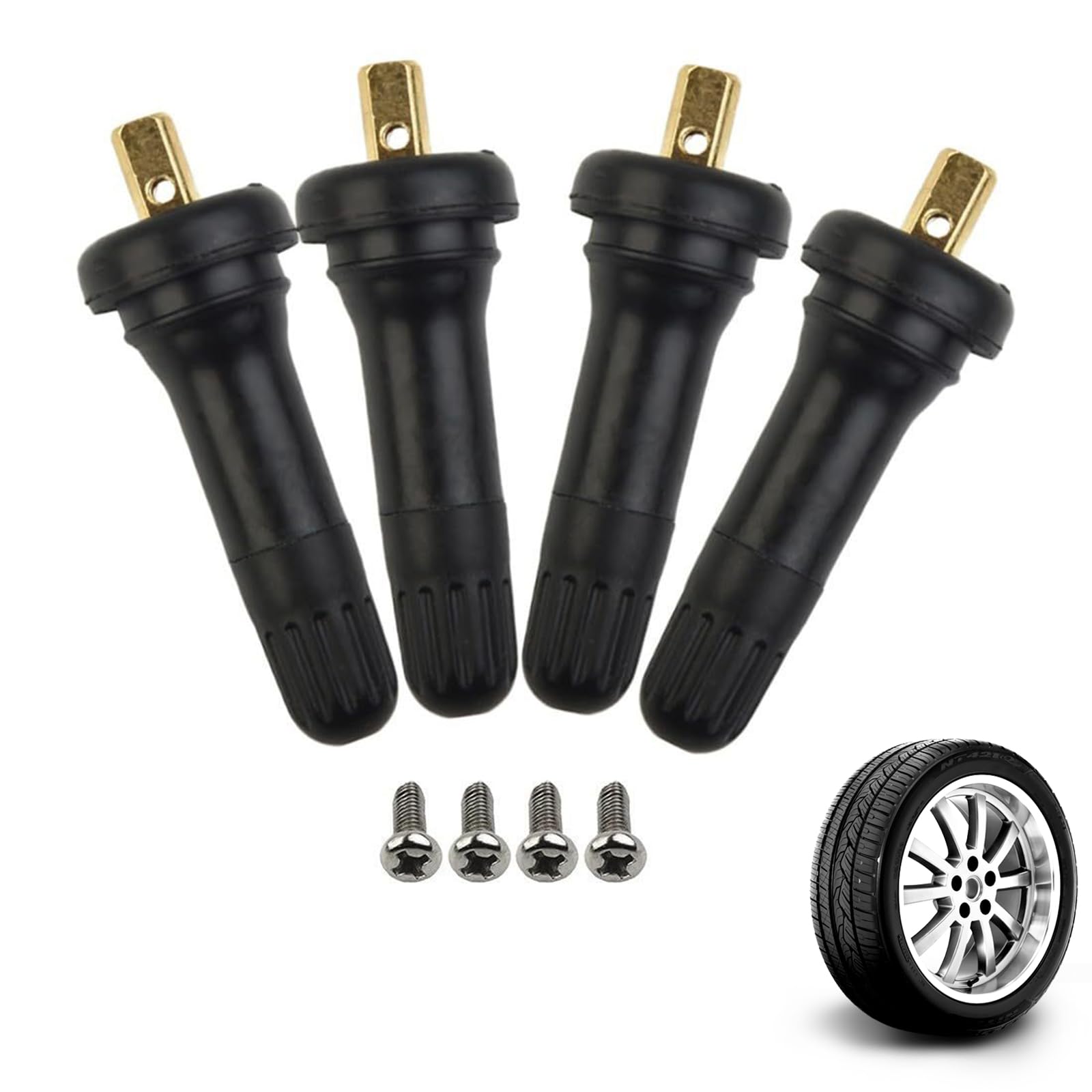 Juego de 4 válvulas TPMS para Sensor de presión de neumáticos, vástago de Goma y Metal Tipo Schrader, Repuesto para Sistema de monitoreo de presión, Compatible con Coche, Seguro y Duradero