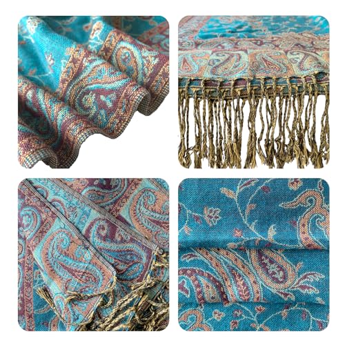 Image of Pashmina Scarf for Women Shawls and Wraps Reversible Paisley Vintage Jacquard Soft Silky Rave Scarves Men