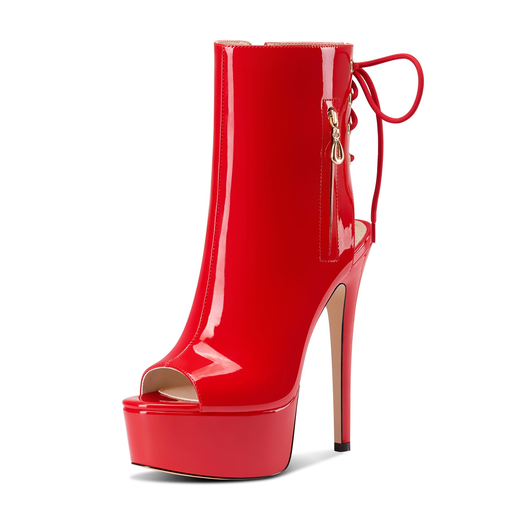 Castamere Womens Stiletto High Heel Peep Open Toe Platform Summer Ankle Boots Lace-up Prom Party Dress Shoes 5