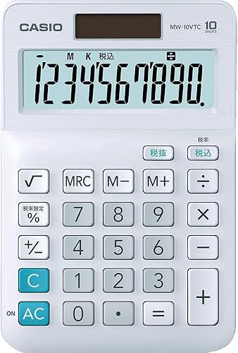 Casio MW-10VTC-N Standard Calculator, White, Mini Just Type, 10 Digit