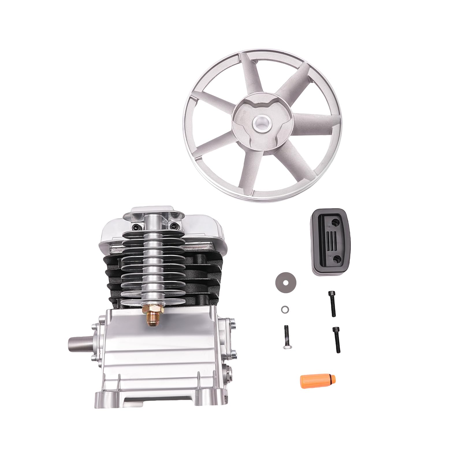 Compresor de aire agregado cabeza de la bomba, cabezal de compresor de aire 2 HP con 2 cilindros, 960 rpm, con polea, aspiración de aire teórica 170L/min, 10 bar