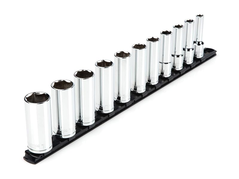 Jogo de soquetes profundos de 6 pontos TEKTON com acionamento de 12,7 mm (1/2 pol.), aço-liga e trilho, 11 peças SHD92105