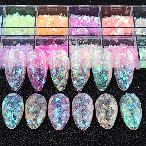 12 Grid Mermaid Nail Art Glitter Sequins Irregular Colorful Ice Slag Nail Glitter Flakes Confetti Stickers Holographic Nail Glitter Sequins Design Iridescent Foil Flake For Women Diy Nail Decorations #TOP6