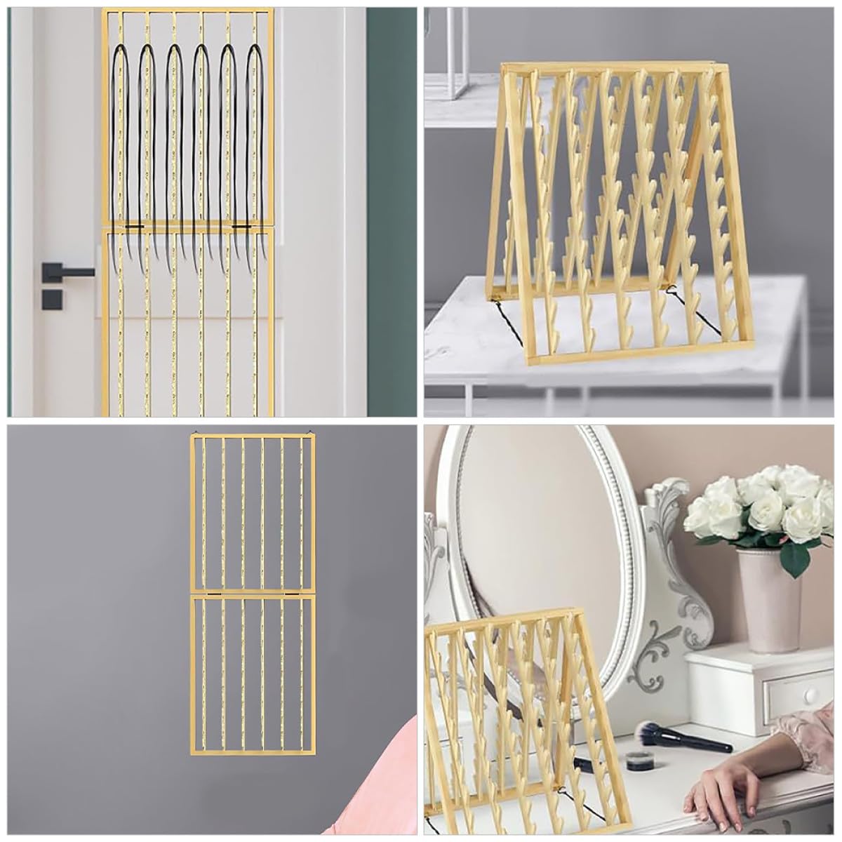 Gatuida Support Mural Organisateur de Matériel de Coiffure Motif Tressé Élégant en Bois pour Extensions de Cheveux pour Salon et Maison