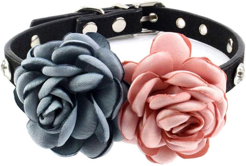Rhinestone Flower Pet Cat Dog Collar - Bling Kitten Collar with Flower - Fancy Chihuahua Yorkie Clothes Accessory - Outfits for Small Dogs Girl Female Puppy (Blue and Red, Size S)