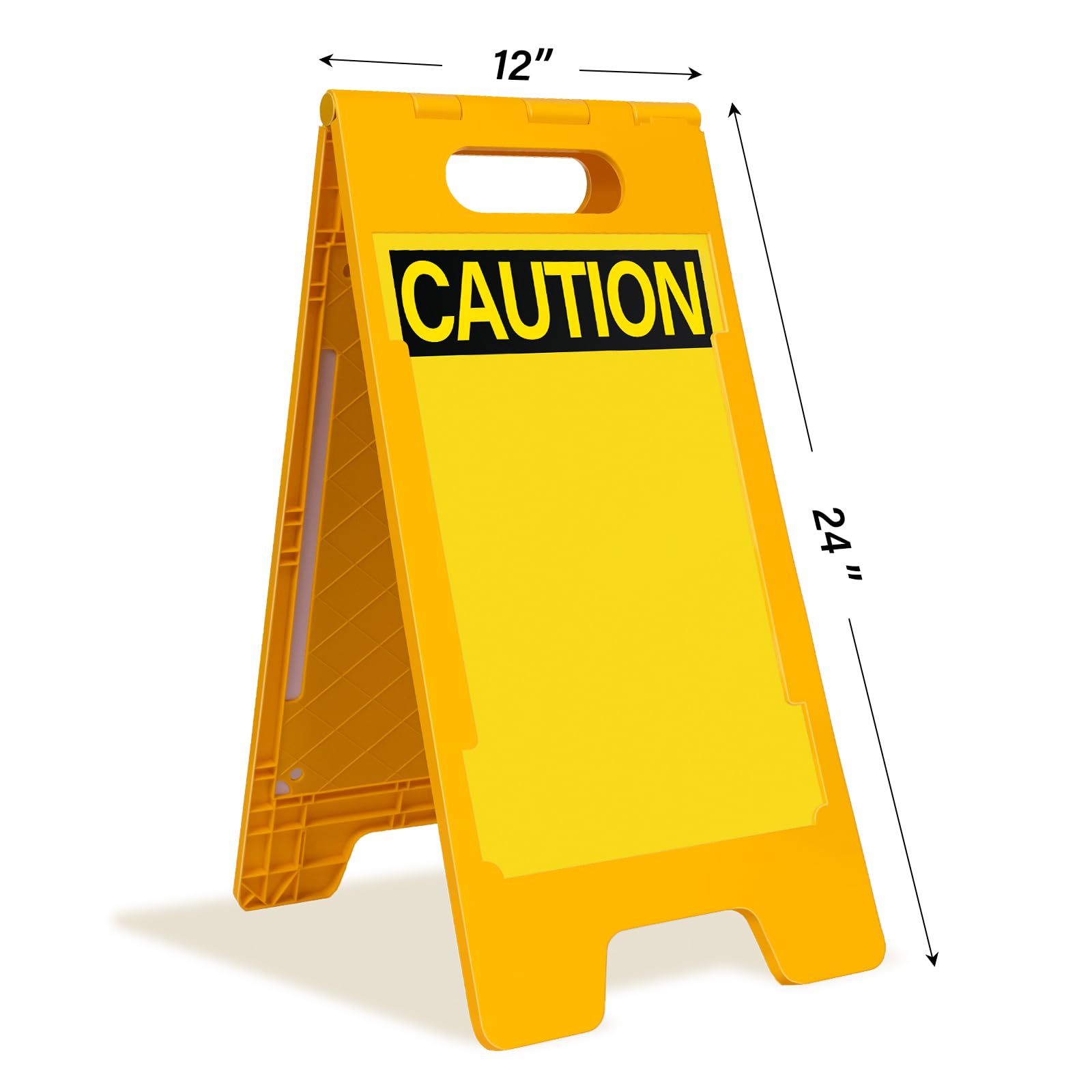 Condition photo showing New/Like New for asuno 24 x 12 inch caution sign yellow a-frame write-on two-sided folding floor dry erase digitally printed plastic safety warning for business restaurant restroom office pool