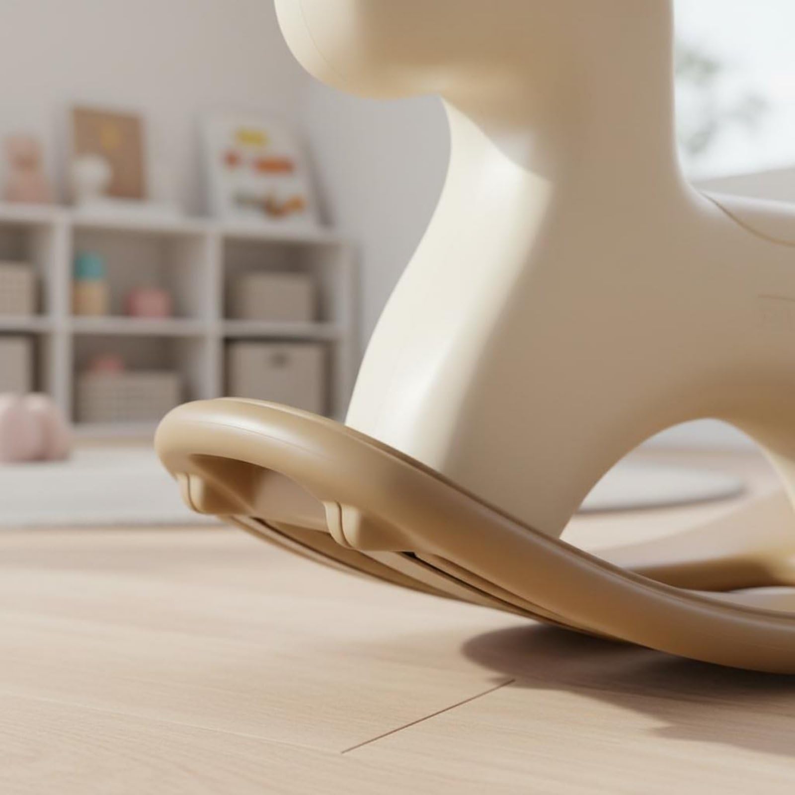 Schaukelpferd kippsicher Kleinkind Schaukelpferd rutschfeste Griffe stabiles Wipppferd für Kinderzimmer, Beige Camel, Mit Streifen