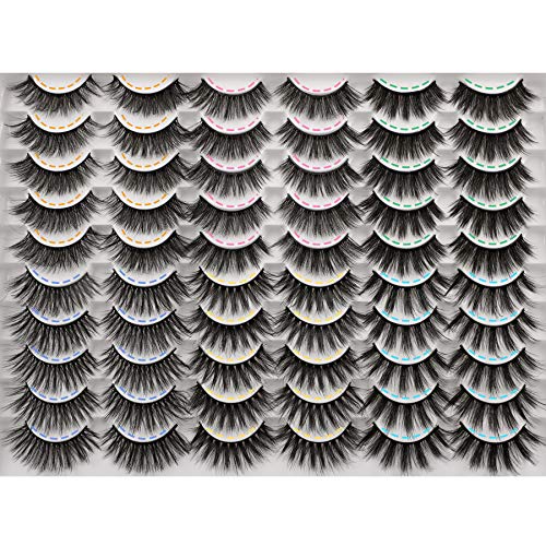 PLEELL 30 Pairs False Eyelashes 6 Styles Mixed Fluffy Lashes 13-19MM Long 3D Volume Dramatic Mink Fake Lashes Pack