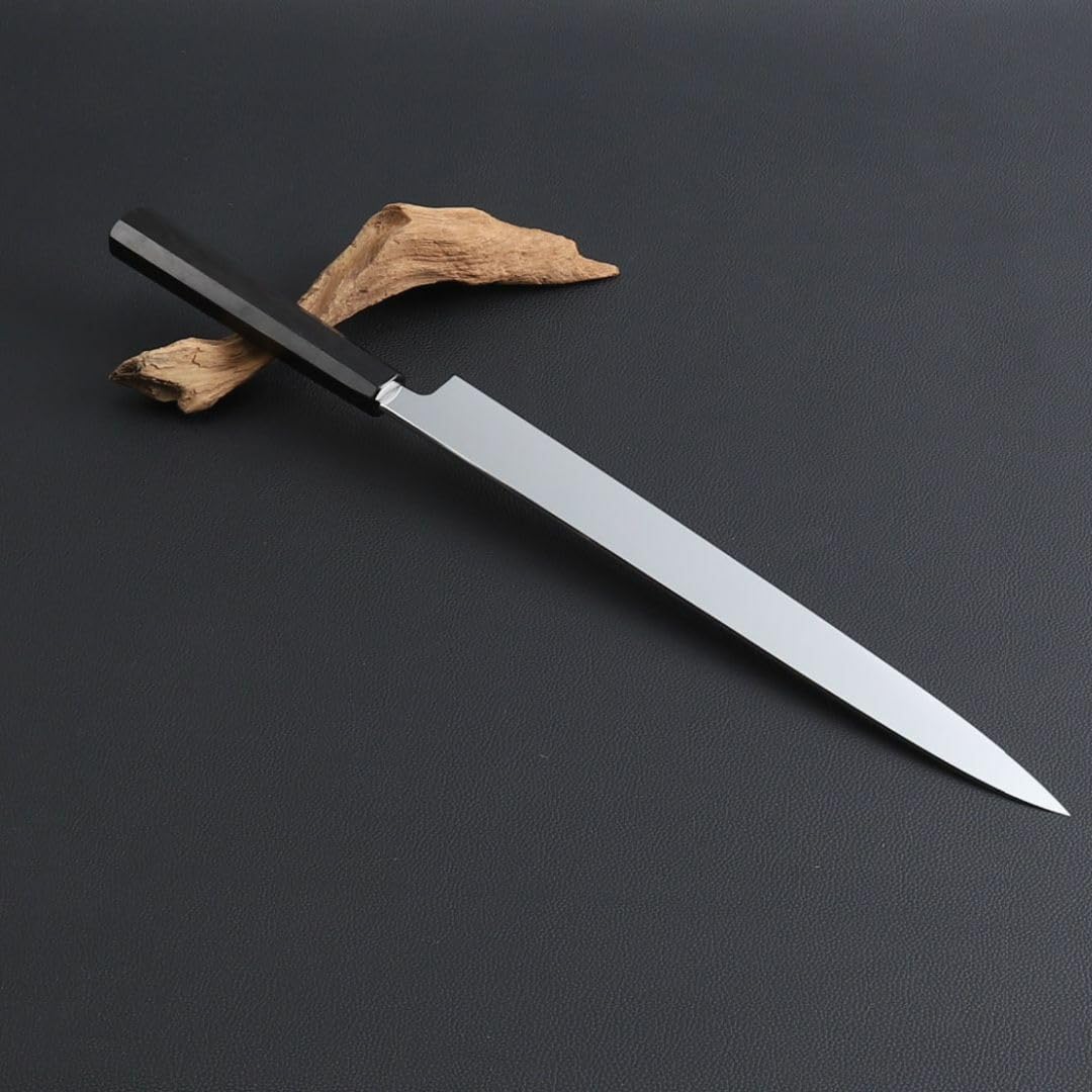 8603 鏡面仕上げ 世界一薄い 柳刃包丁鞘付 尺 黒檀黒水牛角