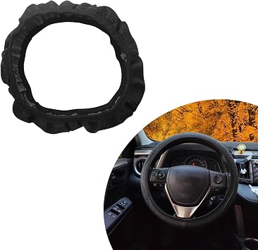 1 PC Car Steering Wheel Cover, 14.96In Waterproof Breathable Leather Vehicle Steering Wheel Anti-Slip Accessories, Universal Automotive Steering Wheel Protector for Truck SUV Black