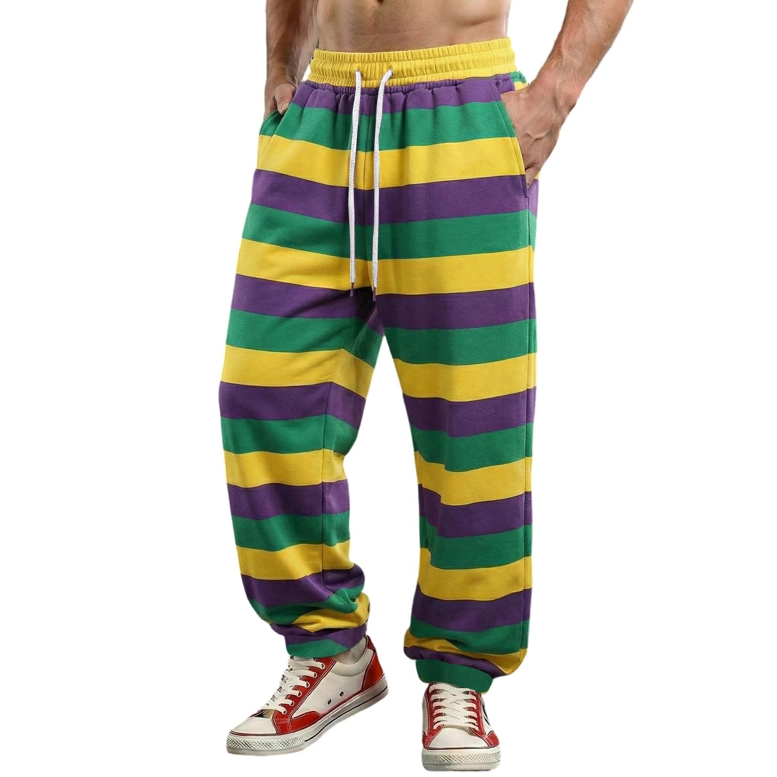 Générique Men's Harem Pants Clown Costume Carnival Clown Trousers Lapel Pattern Elastic Waist Casual Jogging Bottoms Pyjama Bottoms Baggy Pants, T Green, S