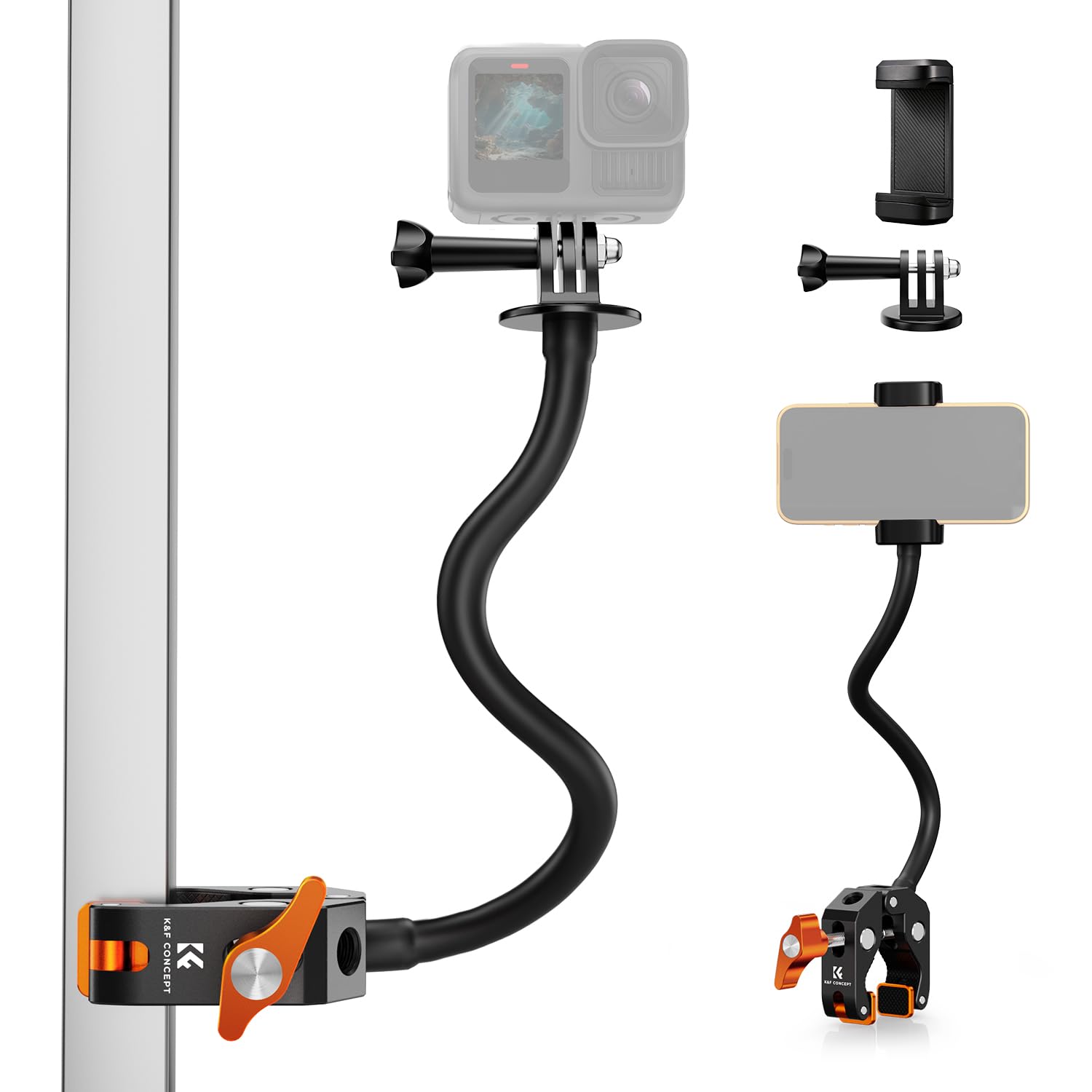 K&F Concept Super Clamp avec Bras Flexible 30 cm, Filetages 1/4" 3/8" | compatible caméra, lampe LED, microphone et accessoires photo - MS50