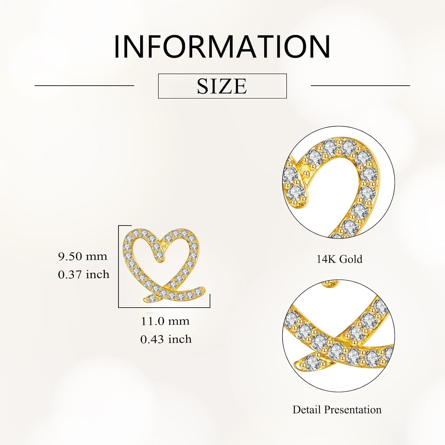 DOVRAN 14k Real Gold Heart Earrings Heart Stud Earrings Jewelry for Women - Image 3