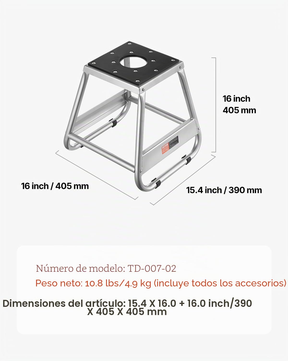 VEVOR Soporte para Motocross, Carga de 500 kg, Universal, Antideslizante, de Acero, para Mantenimiento Todoterreno, Resistente, para Motocicletas y Deportes de Motor, 390 x 405 x 405 mm, Gris