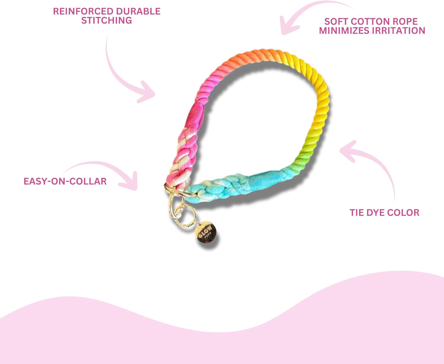 Glow Pups Dog Collar Slip Lead, Handmade Colorful Rope for Medium and Large Dogs, Durable Braided Construction, Stylish Gradient Design, Training Use, Collar Size: 22" (Rainbow, Large)