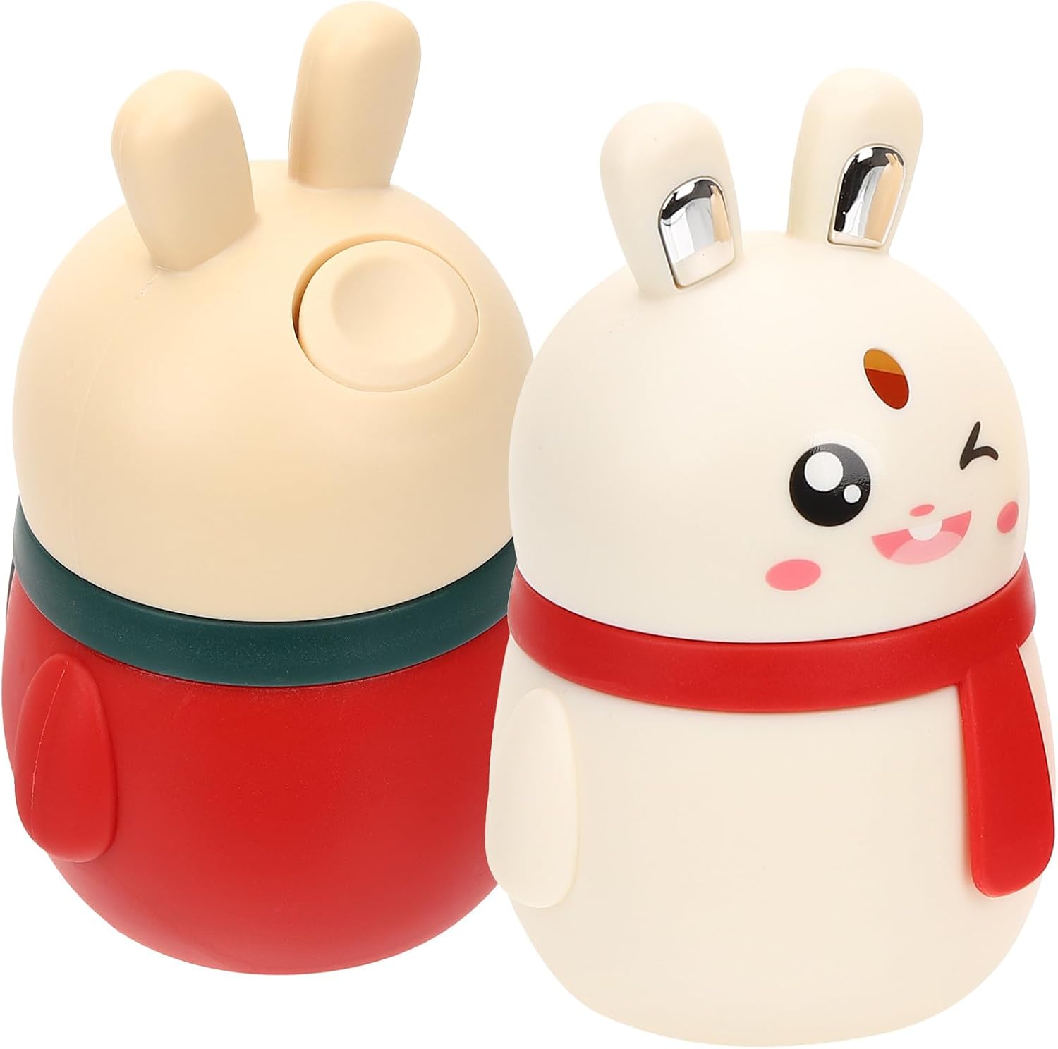 Automatic Toothpick Dispenser Rabbit Shape Hand-pressed Toothpick Storage Box for Home Kitchen Set of 2 Red and White