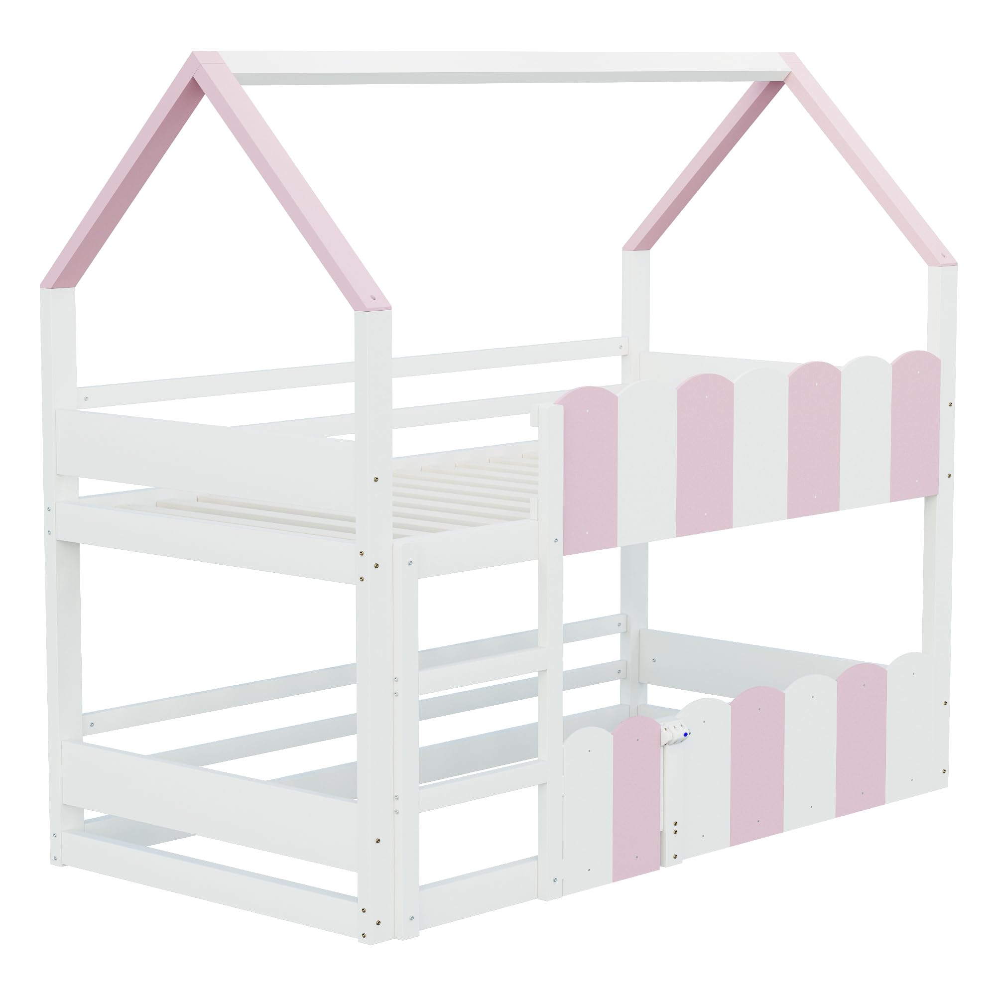YESGIGA Kinder-Etagenbett 90x200 cm, Hausförmiges Design mit erhöhten Sicherheitsgeländern, Das Obere Bett verfügt über Einen Lattenrost. Geeignet für Jungen und Mädchen (Rosa)
