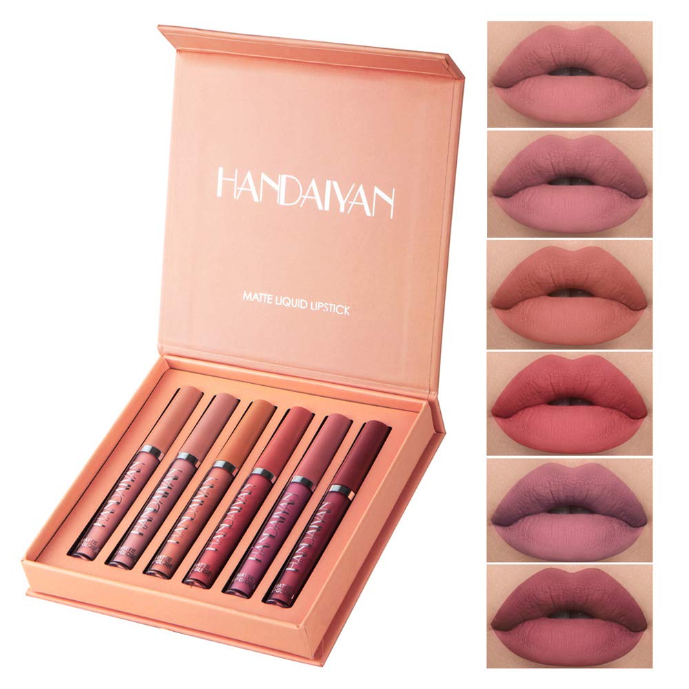 HANDAIYAN6PCS Matte Lip Gloss Set Waterproof Long Lasting Red Velvet Liquid Lipstick Lot Moisturizing Lipgloss Matte Plumper Lips Makeup Kit (B)
