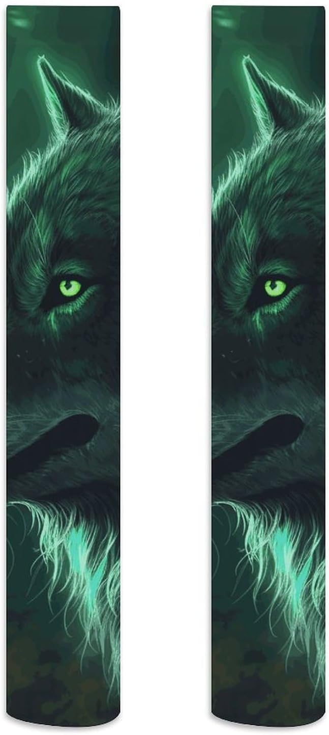 Green Wolf Knee High Stockings for Women 23.6" Breathable Thigh High Stockings Over The Knee Socks