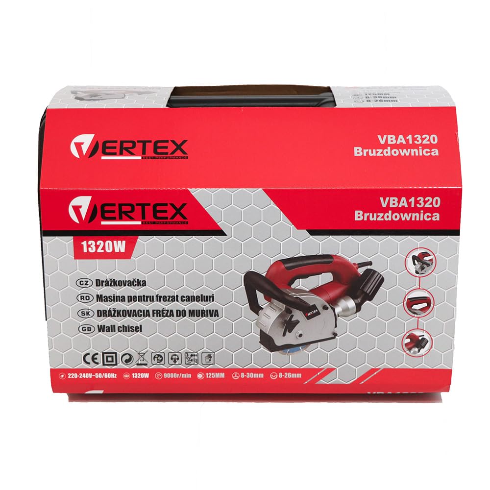 Vertex Bruzdownica VBA1320 Rowkarka, 1320W, z Tarczą 125mm, Głębokość Cięcia 8-30mm, 9000 obr/min, z Walizką i Akcesoriami do Betonu i Muru