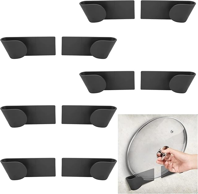 5 PCS Pan Lid Holders, Wall Mount Pot Lid Holder Rack, Plastic Pot Lid Holder, Strong Self-Adhesive Wall Mount Pot Lid Holder
