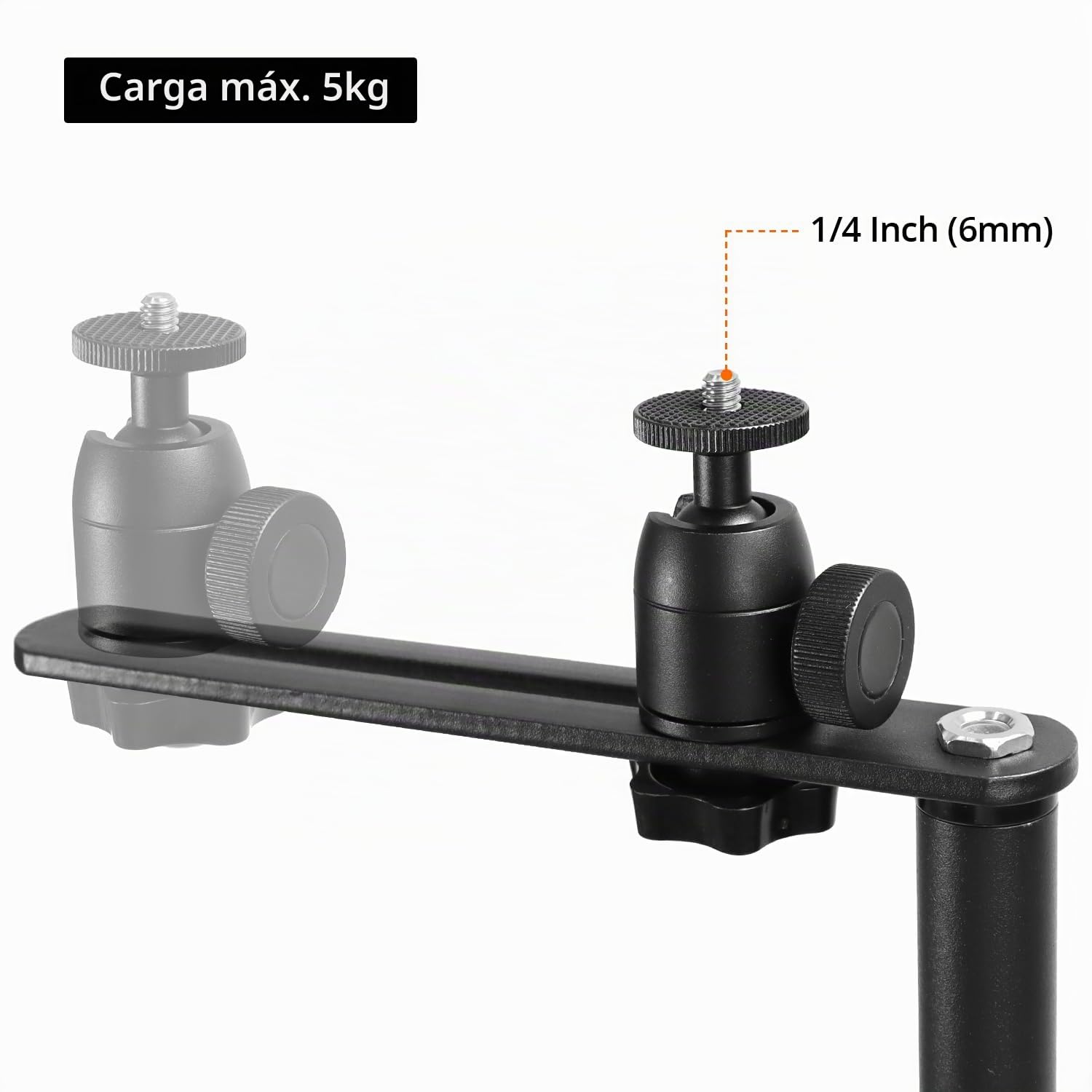 QWORK® Soporte para proyector en forma de L que ahorra espacio con rosca universal de 1/4 - Giro de 360° - Altura ajustable 65-120 cm - Base antideslizante - Diseño de gestión de cables