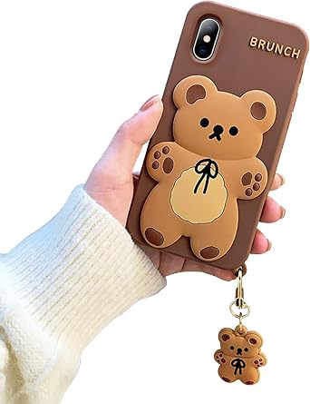 Design for iPhone Xs Max Case 3D Cartoon Animal Character Soft Silicone Kawaii Girls Women Teenager Shockproof Rubber Cover 2018, 6.5 with Small Bear Pendant