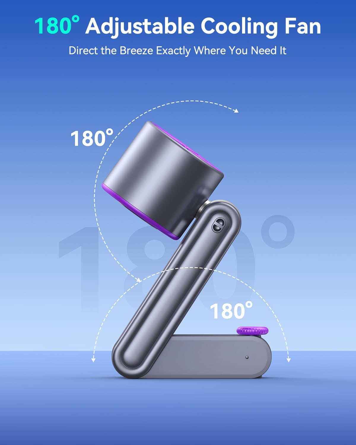 Portable Foldable Fan with Ice Cooling, 199 Speed Adjustable Handheld Fan Stand, 5500mAh Rechargeable Personal Fan with Digital Display and Lanyard, Summer Essential for Travel, Office, Outdoor,Grey