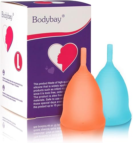 Bodybay Taza menstrual, juego de 2 períodos con registro de la FDA, la mejor protección alternativa femenina a tampones y servilletas sanitarias de