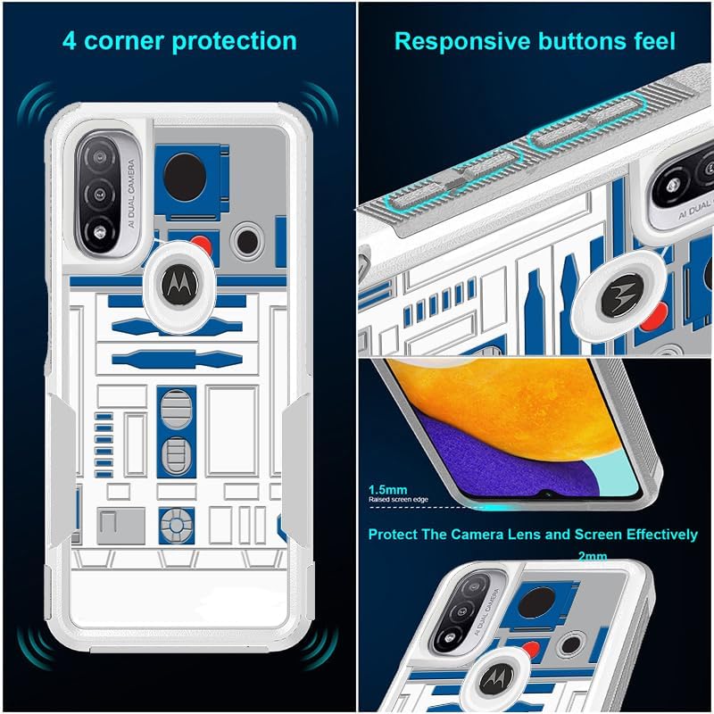 Miniatura 4 de Para Moto E20/Moto E30/Moto E40, patrón de robot absorción de golpes PC duro e interior de silicona híbrida de doble capa Armor Defender caso