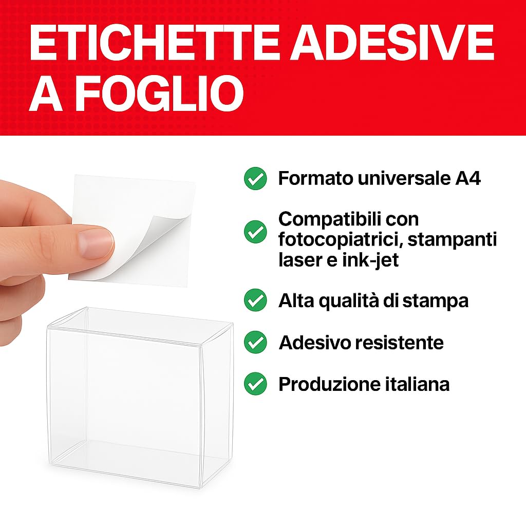 Carta Adesiva Bianca A4 per Stampanti Ink Jet e Laser 100 Fogli