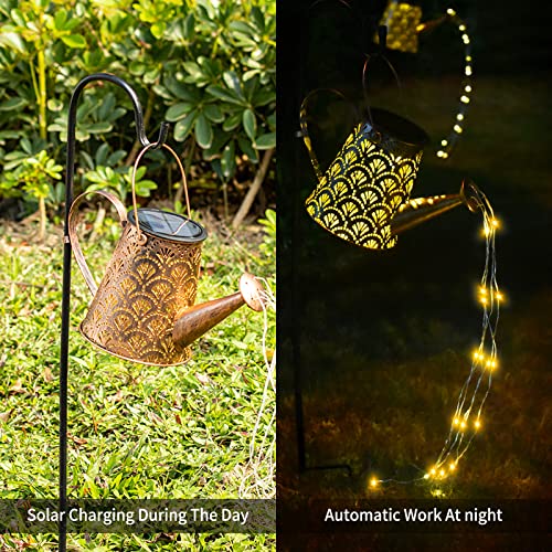 DeepDream Solar Gießkanne Lichterkette Aussen, LED Außen Solarlampen Wasserdicht Gartendeko Gießkannenlicht Lichter mit Schäferhaken, Vintage Lichterkette Aussen für Garten Hofweg Balkon Terrasse