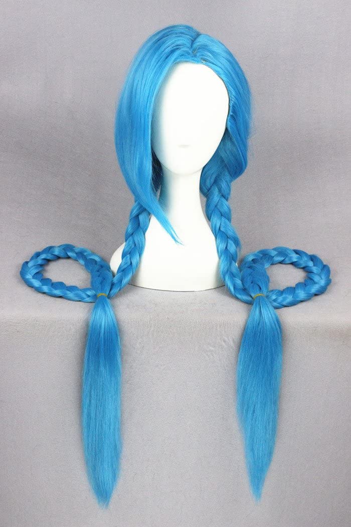 Halloween Cosplay Costume Wig 120cm 47" Long Blue Thick Synthetic Party Wig 2 Braids for Man & Women