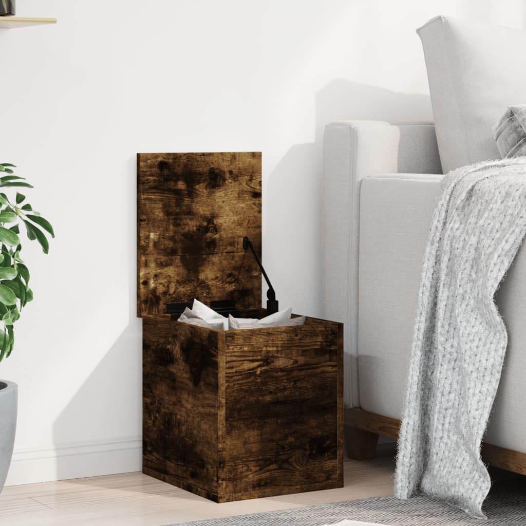 Baúl de roble ahumado, 30 x 35 x 35 cm, caja de almacenamiento de madera, pequeña caja de techo con tapa para salón y dormitorio, mesa auxiliar y mesa de café con espacio de almacenamiento