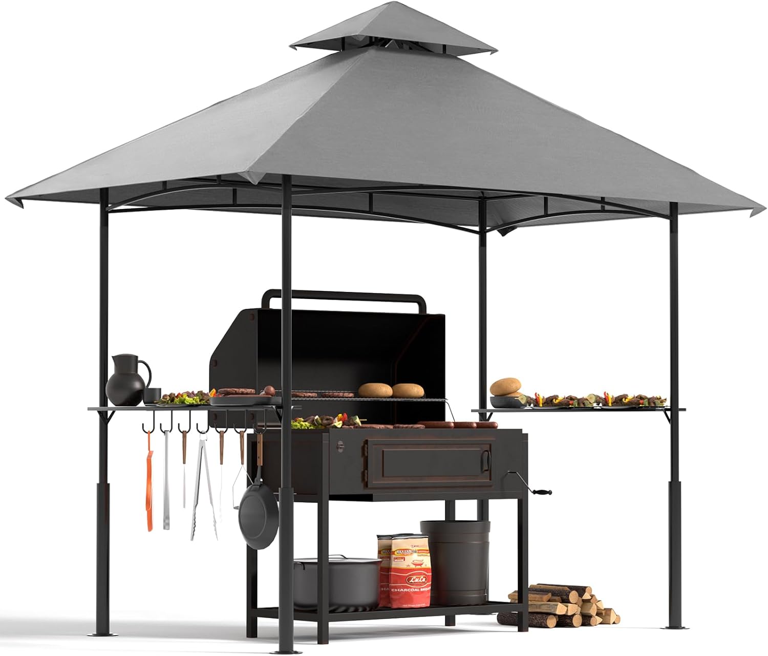 8x5 Grill Gazebo with dual-tier vented top and shelves