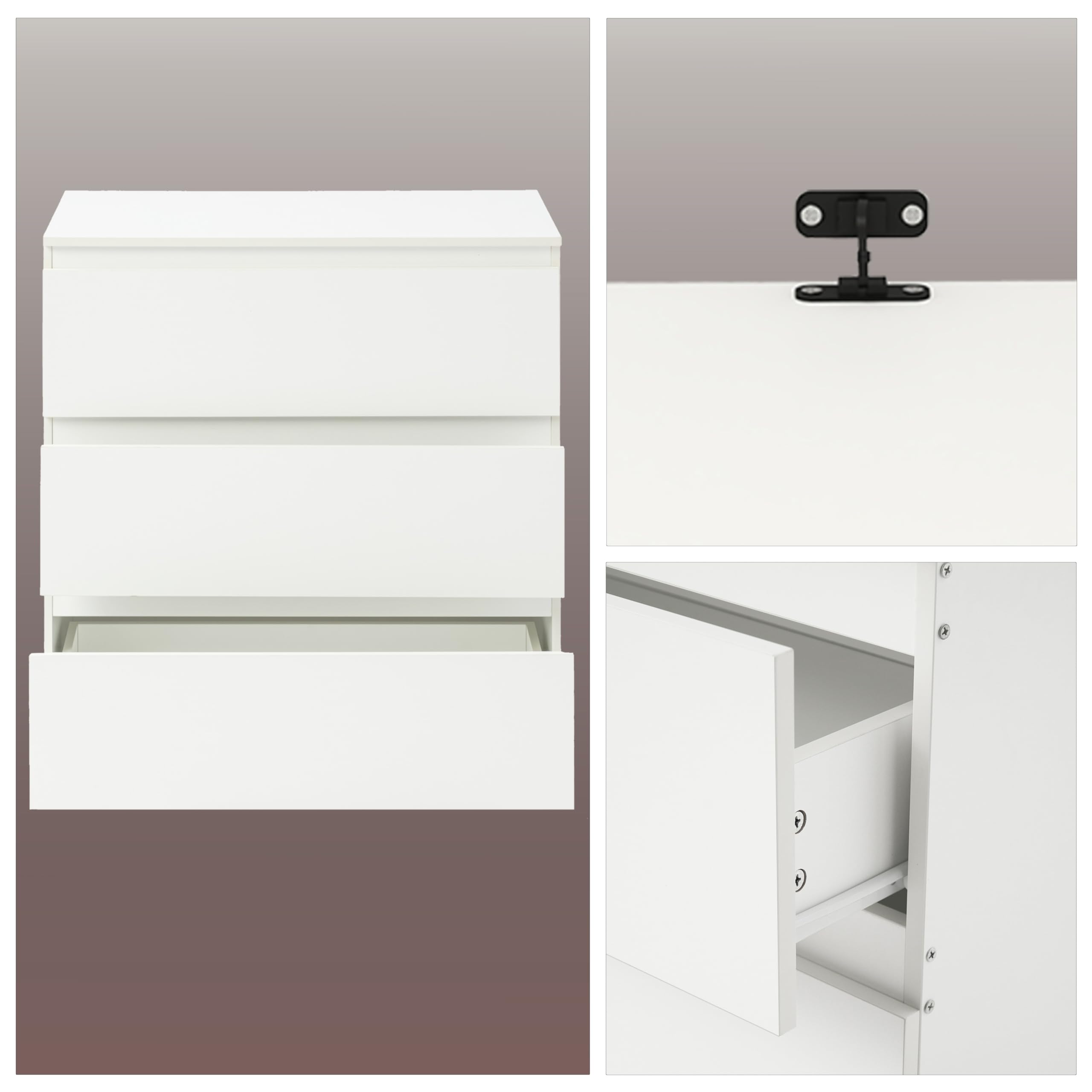 hitsuki Nachtschrank Weiß mit 3 Schubladen Große Nachtkommode & Nachtkasten Moderne Kommode für Schlafzimmer & Wohnzimmer mit leisen Schienen & Anti-Kipp-Schutz 70x40x75cm