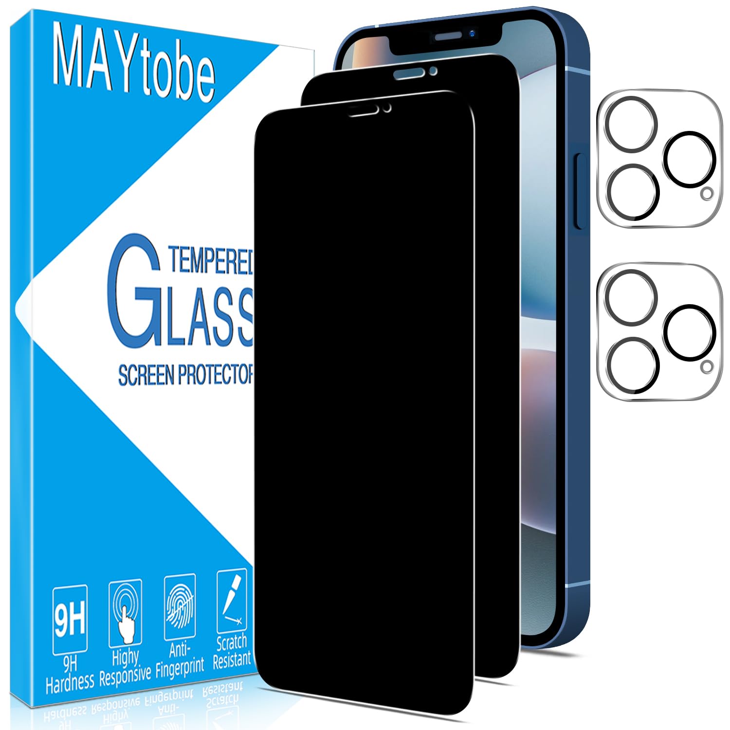 MAYtobe 2+2 Pack Designed for Apple iPhone 12 Pro Privacy Screen Protector