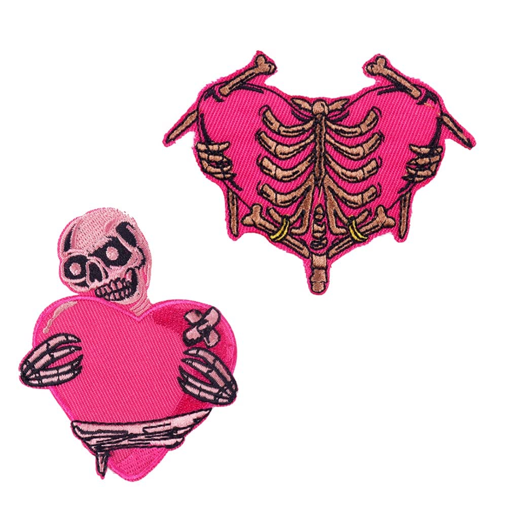 2 Pcs Pink Skeleton High-end Embroidered Patch Iron On Sew On Appliques Sport Badge Emblem Sign