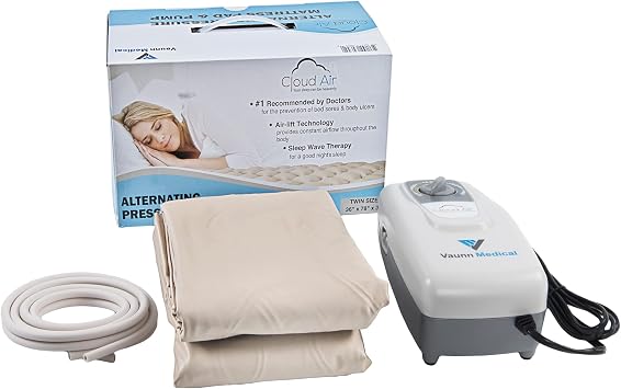 Vaunn Medical Cloud Air Whisper Quiet Alternating Air Pressure Mattress Topper with Pump Twin Size 36 x 78 x 3
