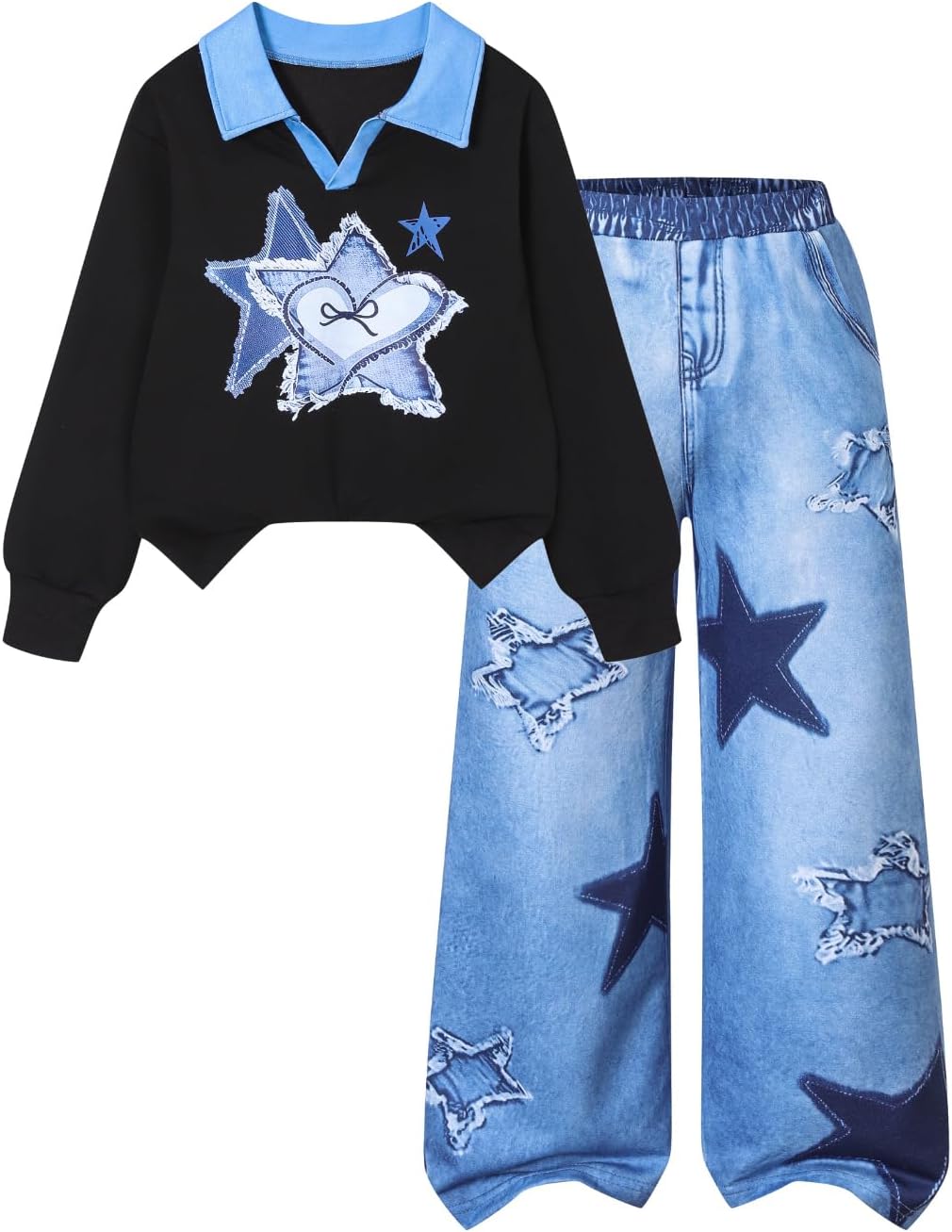 Girls Clothes Cute Star Lapel Wide
