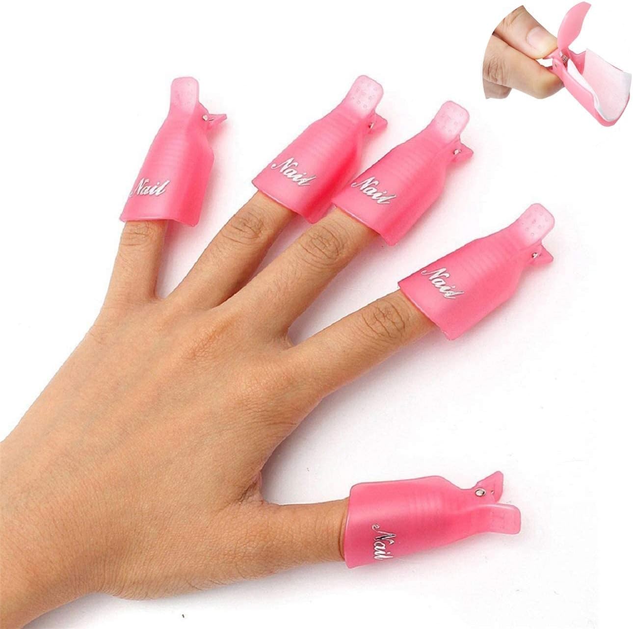 10PC Plastic Acrylic Nail Art Soak Off Cap Clip UV Gel Polish Remover Wrap Tool (Pink)