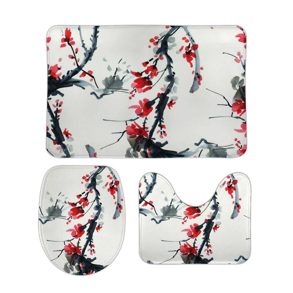 Lot de 3 tapis de salle de bain antidérapant contour U en polaire douce